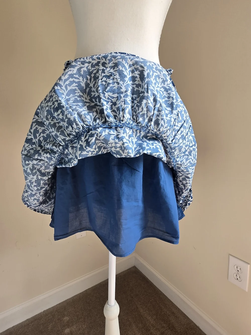 J. Crew Blue and White Floral Tiered Mini Skirt, Size S